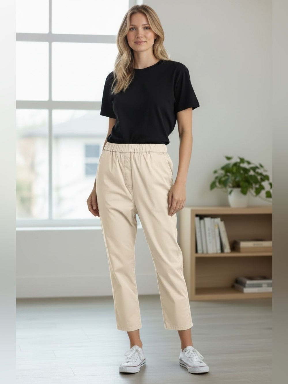 Pistola Bone Lainey Pants Cropped High Rise Pull on Cotton Sz S NWT